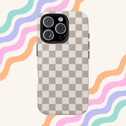 Beige Checkered Phone Case